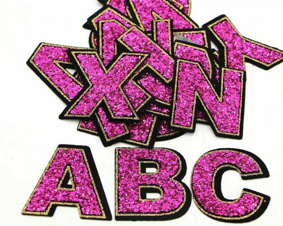Large Pink Sequins Glitter Letter Patch Iron on Sew on Alphabet Customise 5.5cm