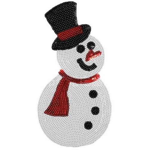 Christmas Sequin Patch Snowman Christmas Tree Jingle Bells Customise Sweater - IRON ON SNOWMAN 30x15cm