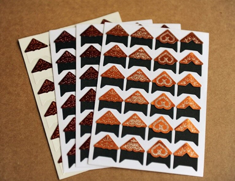 24 Piece Self Adhesive Photo Album Frame Corner Protector Stickers Scrap Book - Copper With Silver on Black