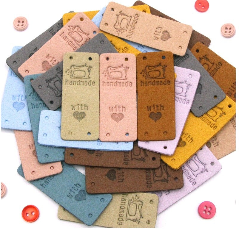 Faux Suede Leather Labels Made with Love Clothing Tag Label Sewing Tags 2x5cm