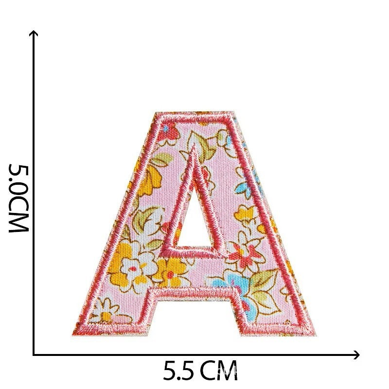 5cm Pink Letter Flower Patch Iron on Alphabet Flowers Patches Customise Clothes