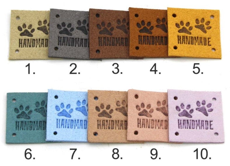 Faux Suede Leather Labels Hand Made Paw Print Clothing Tag Label Tags 25x25mm - Design 4