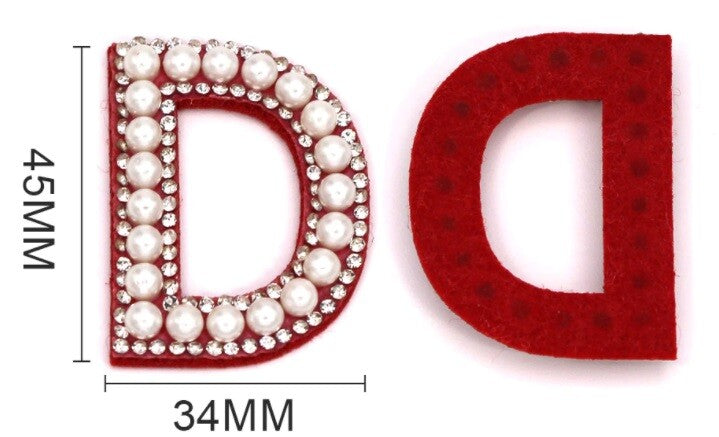 3D Red & Pearl Rhinestone Letter Patch Patches Glue / Sew on Alphabet Crystal