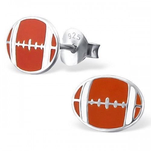 925 Sterling Silver American Football Stud Earrings 6x8mm & Gift Box