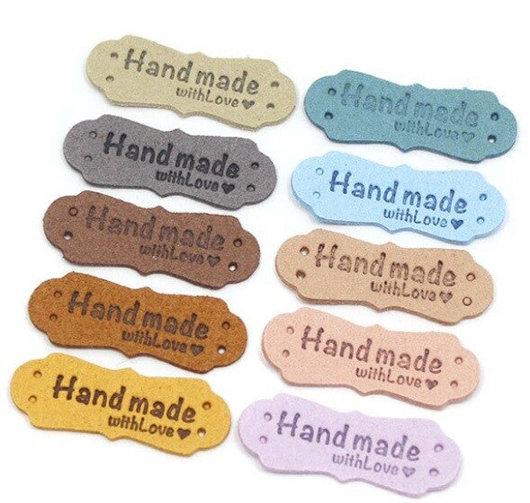 Faux Suede Leather Labels Hand Made with Love Clothing Tag Label Tags 41x16mm