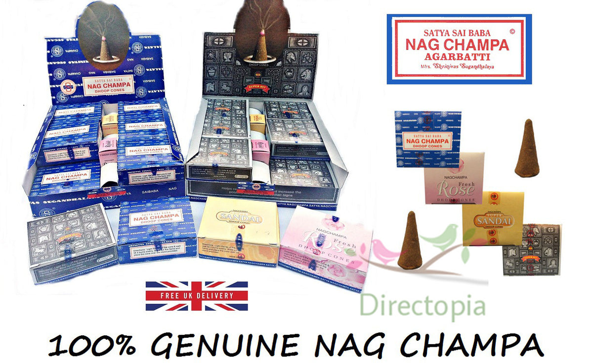 Genuine Satya Sai Baba Nag Champa Dhoop Incense Cones Various Types 6/12
