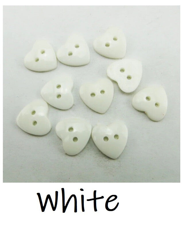 Heart Buttons 11mm - 2 Hole - Sewing Knitting Customise Craft Scrapbook - White