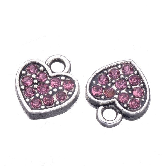 Rhinestone Heart Charm Pendant Jewellery Findings Handmade Crafts Size:10x9.5mm - Pink