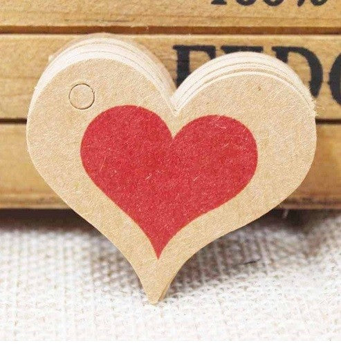 Blank Red Heart Gift Tag Label Craft Paper Love Heart Wedding Tags Gift 3x4cm - Brown