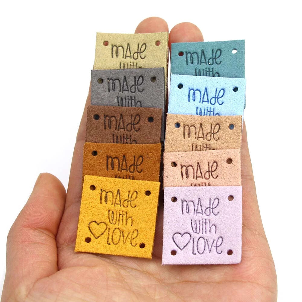 Faux Suede Leather Labels MADE WITH LOVE Square Clothing Tag Label Tags 25x25mm