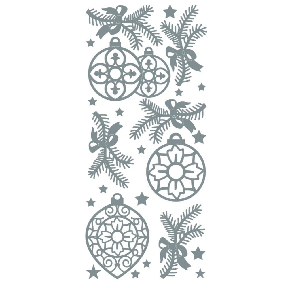 Christmas Peel Off Sticker Snowflake Star Santa Reindeer Snowman Craft Stickers - Tinsel & Baubles Silver (201801)