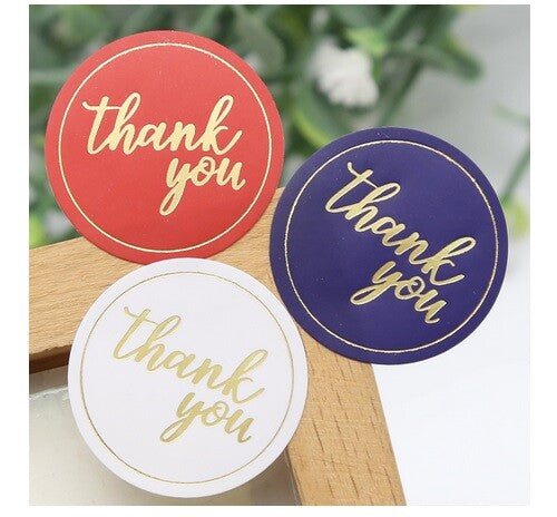 Round Paper Labels Stickers 'Thank You' Red Blue White Sticker Seal Gift Craft