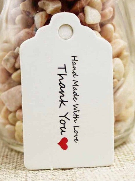 100 x Hand Made With Love Thank You Tag Labels Stickers Craft Tags With String