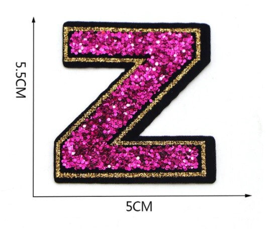 Large Pink Sequins Glitter Letter Patch Iron on Sew on Alphabet Customise 5.5cm - Z