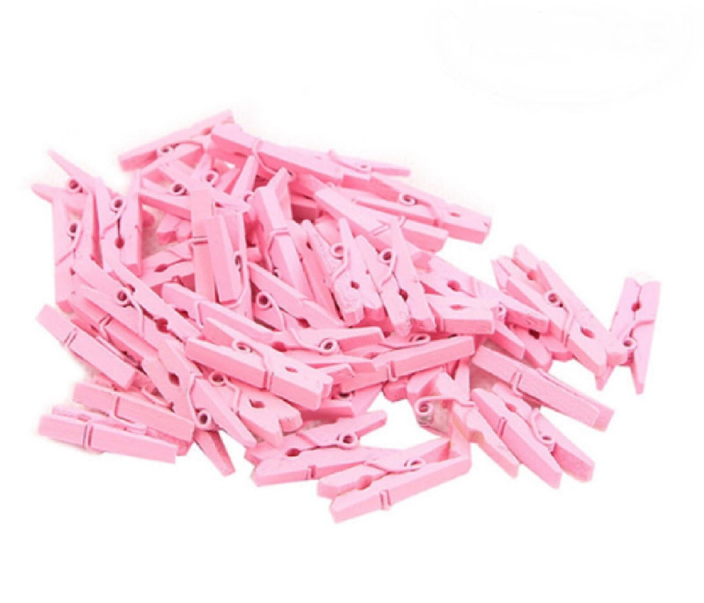 Small Craft Wooden Peg Clip Hanging Multiple Colours Card Wedding Photo Pegs - Baby Pink
