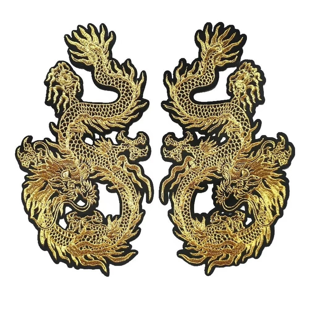 Large Oriental Dragon Patch Embroidery Patches Iron on Gold & Black