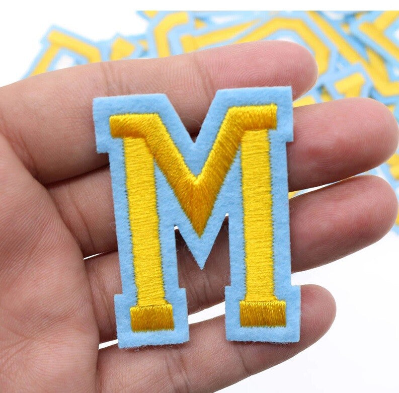 Blue & Yellow Letter Patch Iron or Sew on Alphabet Embroidery Customise Clothing