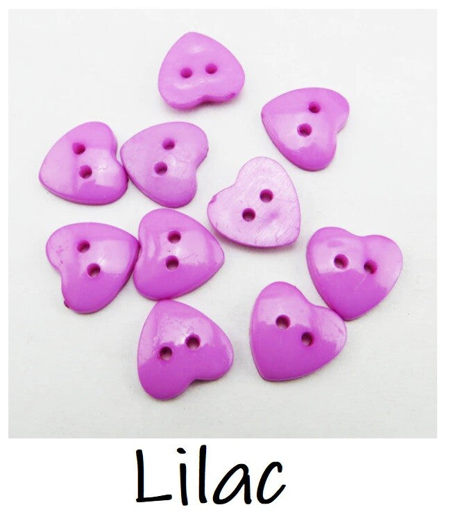 Heart Buttons 11mm - 2 Hole - Sewing Knitting Customise Craft Scrapbook - Lilac