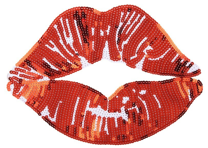 Large Lips Mouth Back Patch Lip Sequin Iron on Fashion Sweater Patch 27x20cm - Coral Red