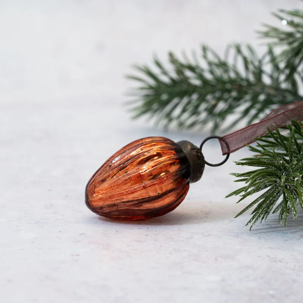6 Pack Small Glass Handcrafted Baubles Premium Traditional Christmas Tree Craft - Set of 6 Russet Crackle Pinecones