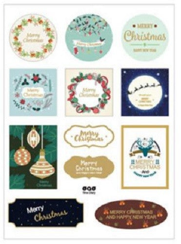 Christmas Gift Seal Stickers Merry Christmas Happy New Year Mix of Designs - Green & Gold Mix
