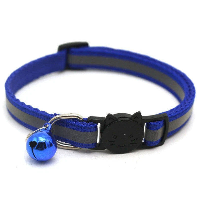 Reflective Safety Cat Collar Quick Release Breakaway Kitten Pet Adjustable Bell - Dark Blue