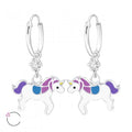 925 Sterling Silver Crystal Unicorn Hoop Earrings Purple & Blue & Gift Box #3