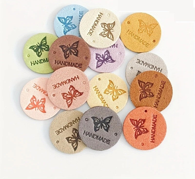 10 Sew On Handmade Labels Tag Butterfly Faux Leather Knitting Tags Crochet Label