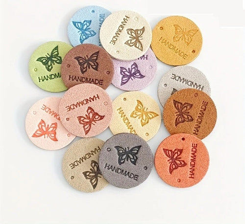 10 Sew On Handmade Labels Tag Butterfly Faux Leather Knitting Tags Crochet Label