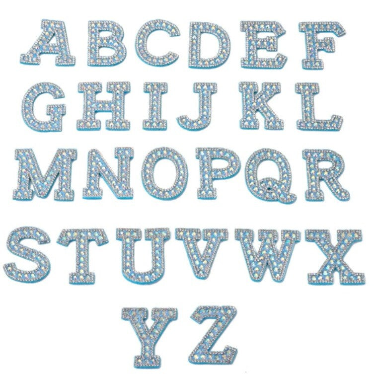 Blue Rhinestone Letter Patch Patches Glue or Sew on Alphabet Crystal Customise