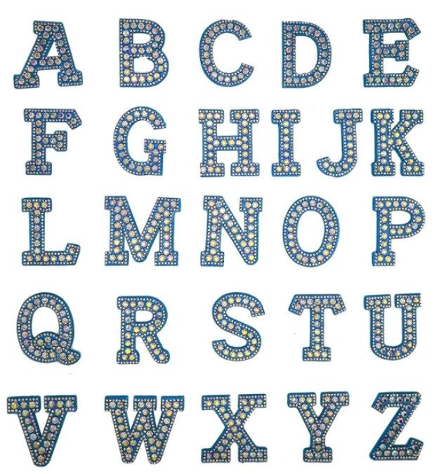 Blue Rhinestone Letter Patch Patches Glue or Sew on Alphabet Crystal Customise