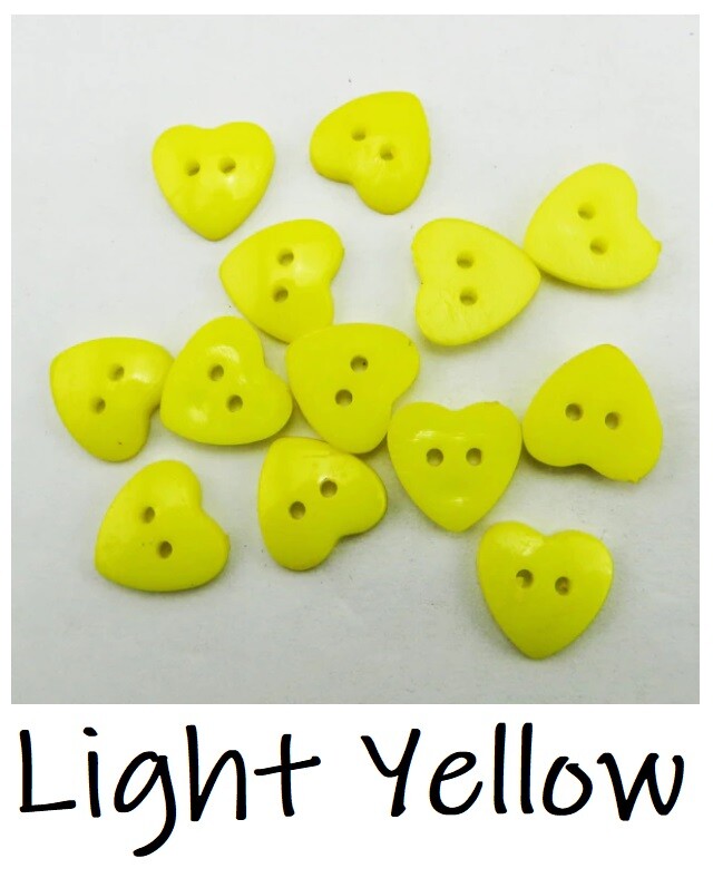 Heart Buttons 11mm - 2 Hole - Sewing Knitting Customise Craft Scrapbook - Light Yellow