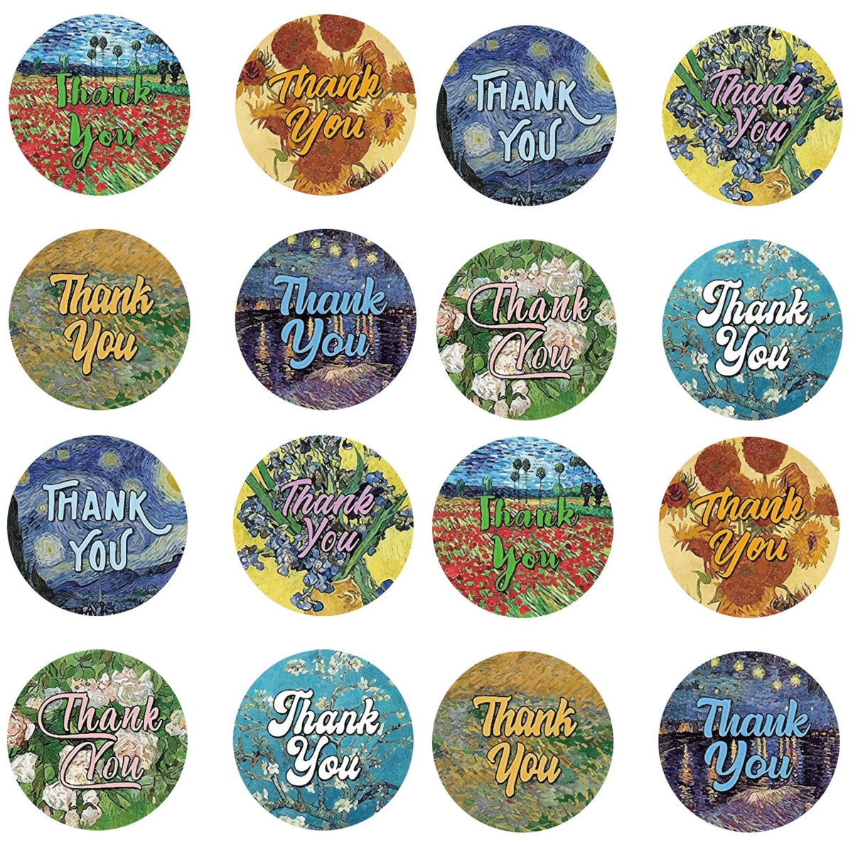 Round Labels Thank You Van Gogh Design Handmade Craft Seal Stickers 2.5cm