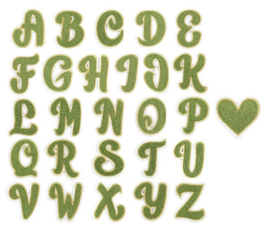 Moss Green Chenille Patch Letter Patches Iron on Sew on Alphabet Embroidery