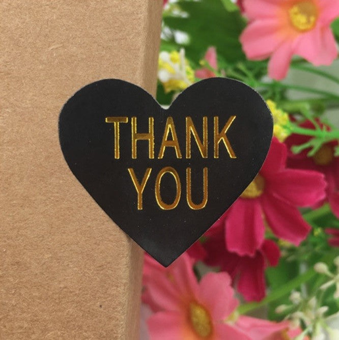 96 x Heart Paper Labels Stickers 'Thank You' Gift Craft Stickers Seals 6 Colours - Black