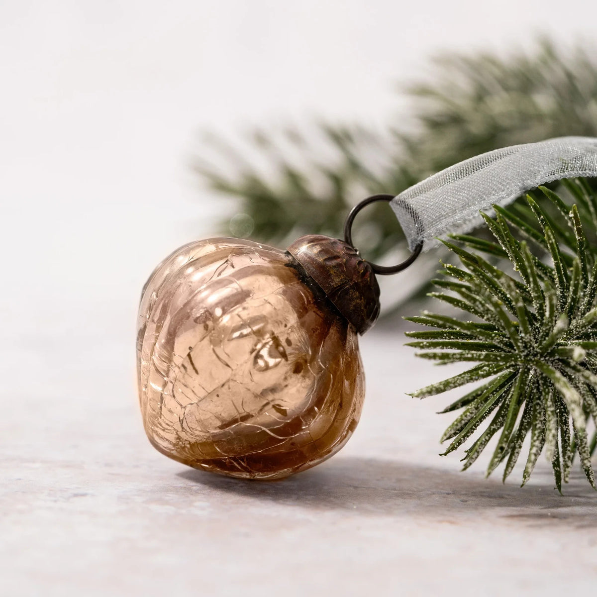 6 Pack Small Glass Handcrafted Baubles Premium Traditional Christmas Tree Craft - Set of 6 Champagne Crackle Lanterns