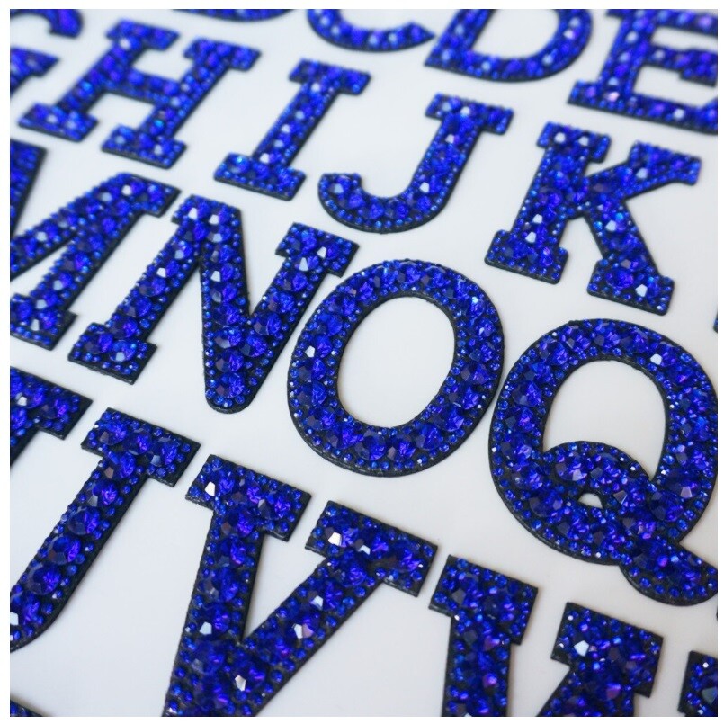 45mm / 4.5cm Blue Rhinestone Letter Patch Patches Iron / Sew on Alphabet Crystal