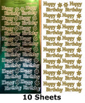 10 Sheets - Green Happy Birthday Mirror Shine Peel Off Sticker Craft Stickers