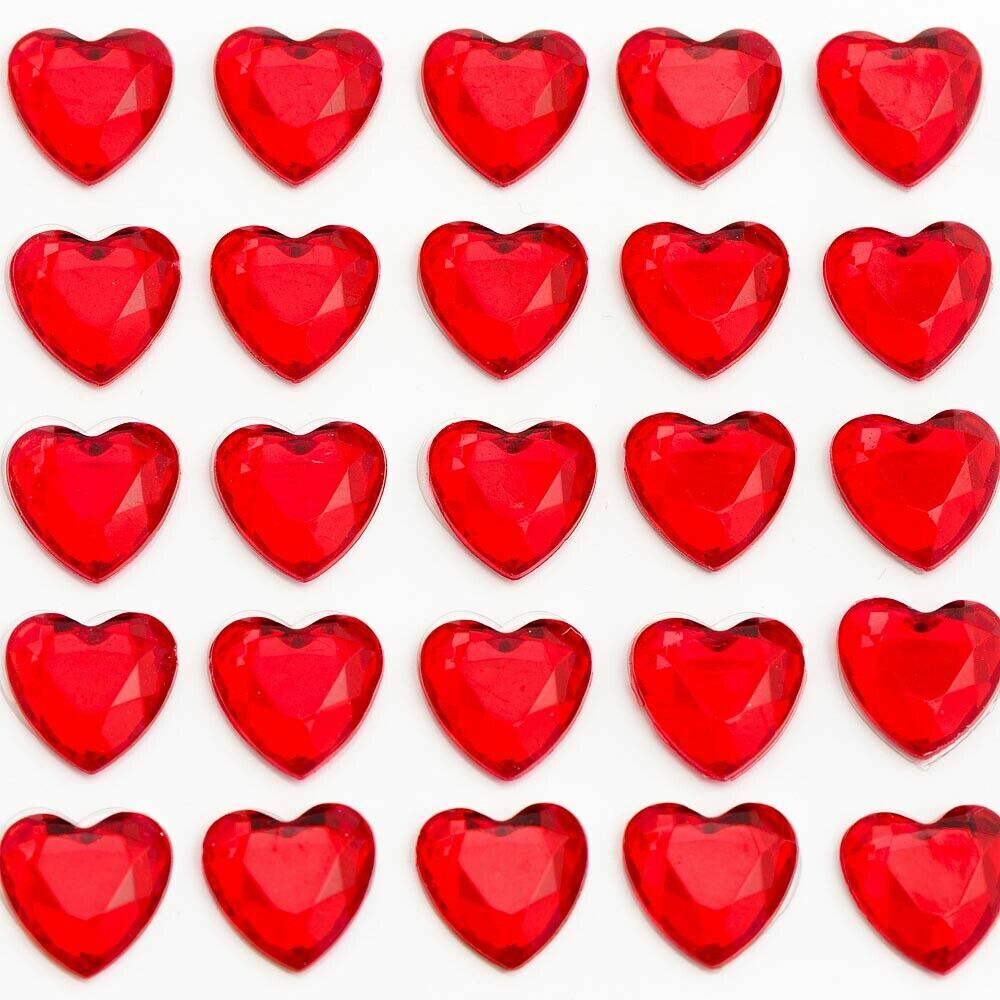 Hearts Sheet Self Adhesive Craft Diamante Rhinestone Heart Stick on Crystals - Red