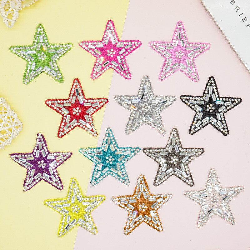 Rhinestone Embellished Star Patch Iron on Glitter Patches Space Hotfix 5.5cm