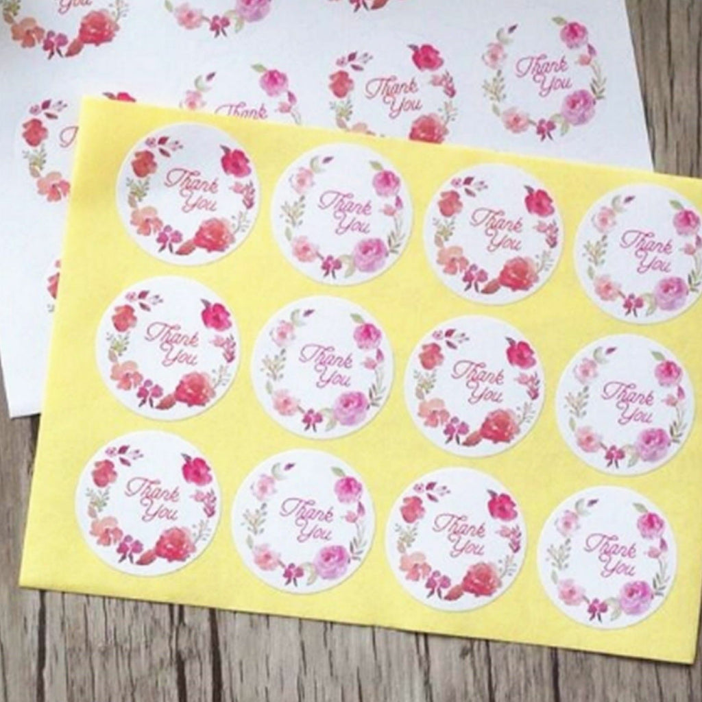 Round Thank You Stickers Floral Flower Design Gift Food Wedding Craft Seal label