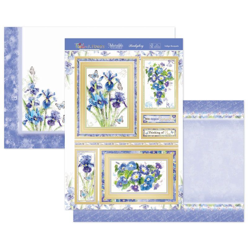 Hunkydory Greeting & Birthday Card Making Kits Luxury Topper Set Pack Toppers - Indigo Bouguets