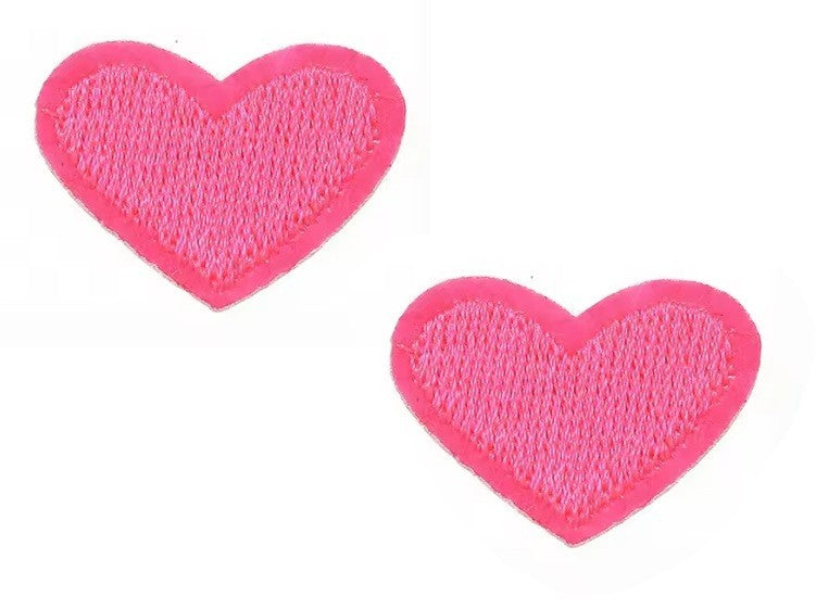 2 Hot Pink Heart Patches Iron On Sew On Hearts Patch Embroidered Applique Badges