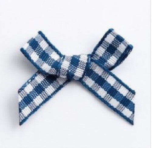 3cm Gingham Bow 6mm Bows Pre Tied Ribbon Sewing Crafts Wedding Cards Scrapbook - Navy