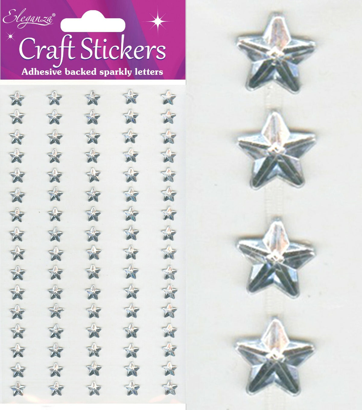 Self Adhesive Stickers Diamante Embellishments Rhinestone Wedding Card Scrapbook - Silver Stars 80pcs Per Sheet