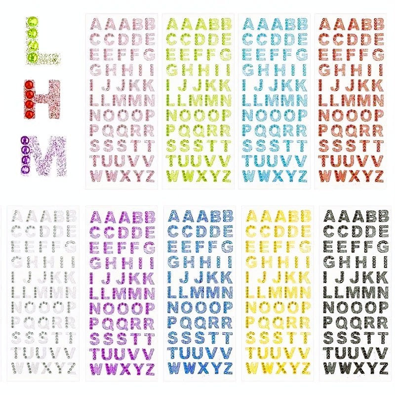 Self Adhesive Glitter Diamante Letters Number Alphabet Stickers Peel Off - Gold Glitter