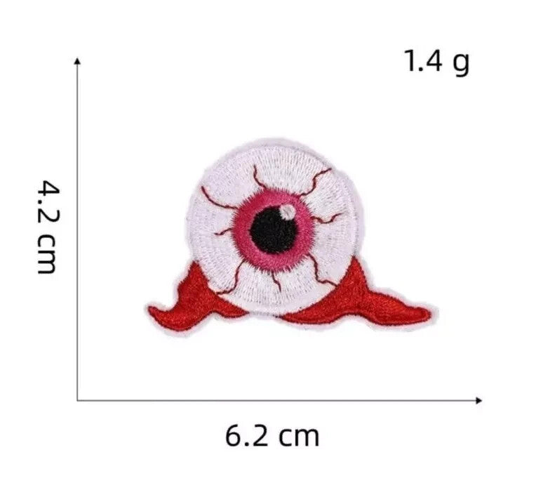 Halloween Patches Pumpkin Witch Cat Bat Ghost Embroidered Badge Iron On Sew - Eyeball