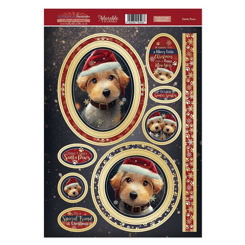 Hunkydory Christmas A4 Card Die Cut Topper Sheet Luxury Toppers for Craft Cards - Santa Paws