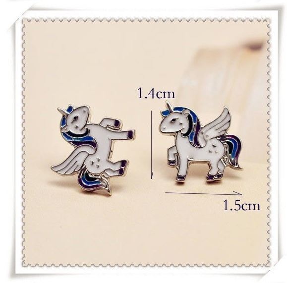 Magical Kawaii White Unicorn Horse Pegasus Stud Earrings & Mini Gift Box