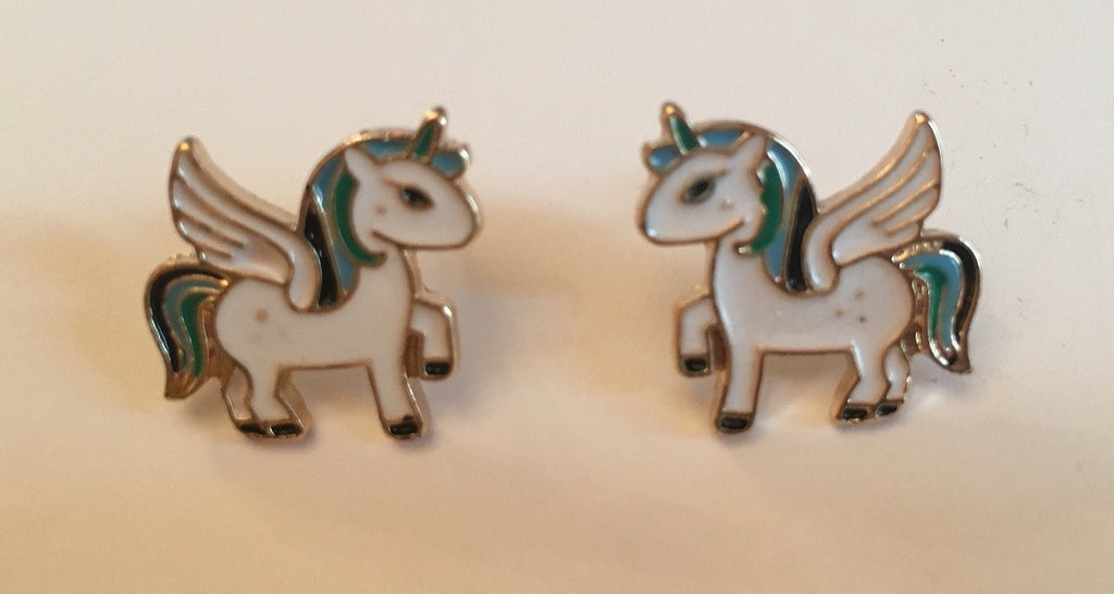 Magical Kawaii White Unicorn Horse Pegasus Stud Earrings & Mini Gift Box GD